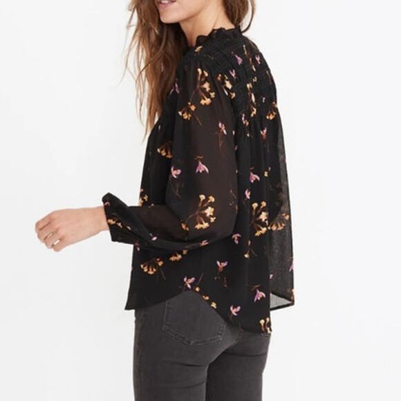 Madewell Georgette Ruffle-Collar Oversized Blouse Falling Freesias Boho Chic XXS - Picture 2 of 10